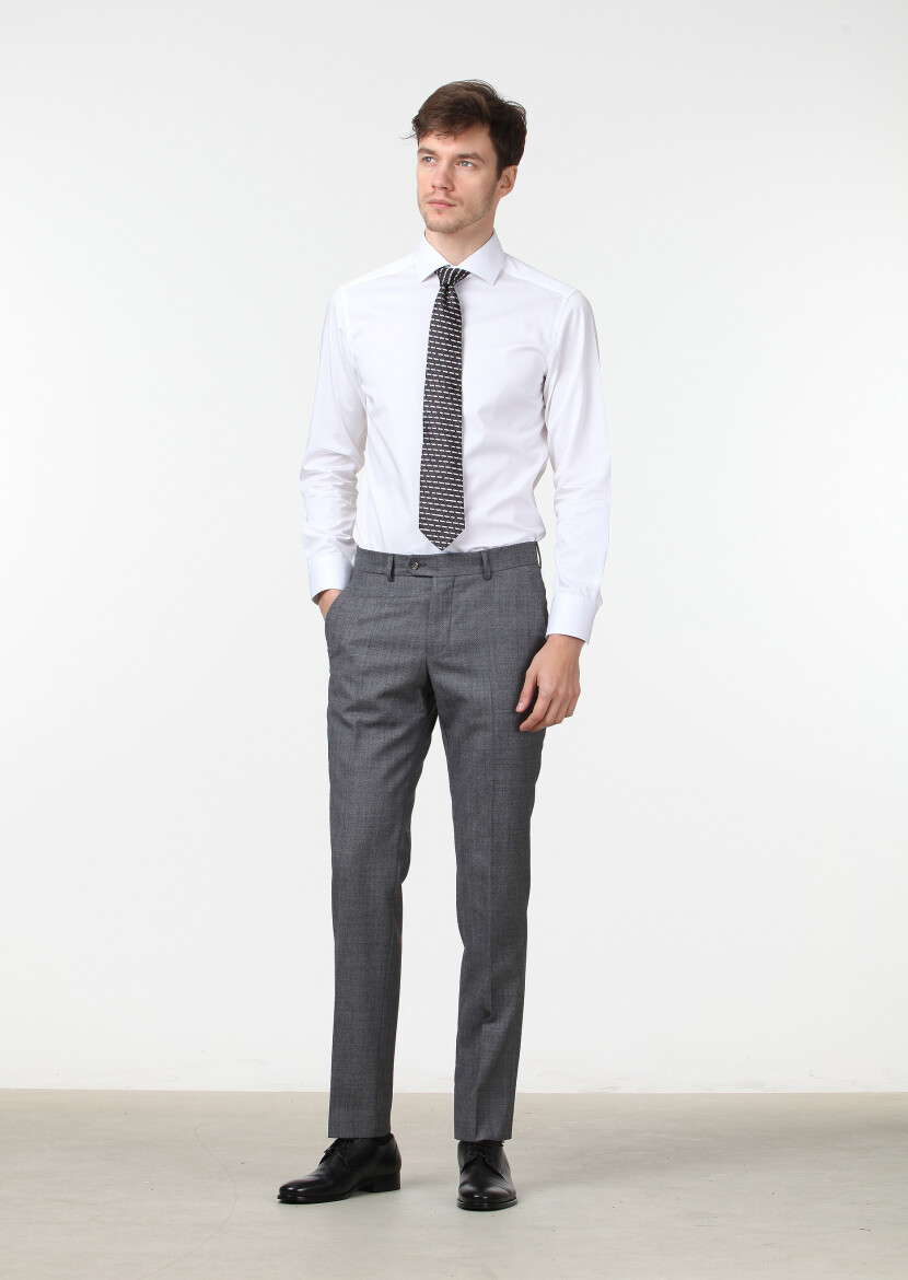 Beyaz Düz Slim Fit Dokuma Klasik %100 Pamuk Gömlek - 1