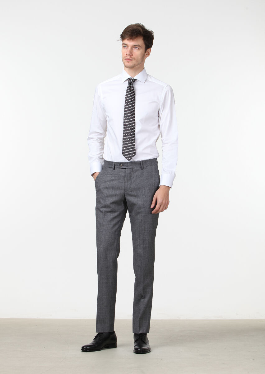 Beyaz Düz Slim Fit Dokuma Klasik %100 Pamuk Gömlek - 1