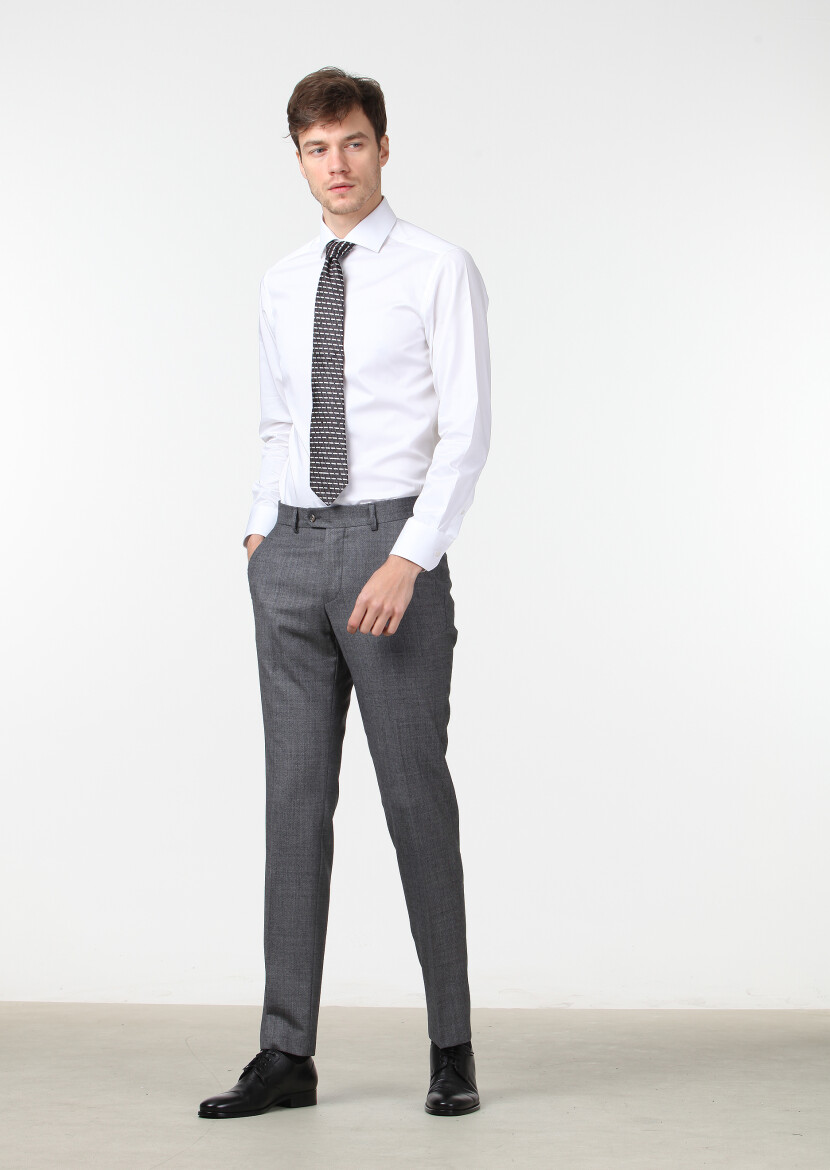 Beyaz Düz Slim Fit Dokuma Klasik %100 Pamuk Gömlek - 2
