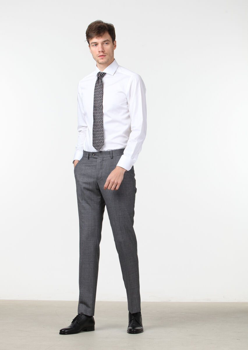 Beyaz Düz Slim Fit Dokuma Klasik %100 Pamuk Gömlek - 2
