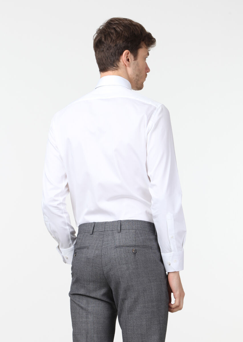 Beyaz Düz Slim Fit Dokuma Klasik %100 Pamuk Gömlek - 4