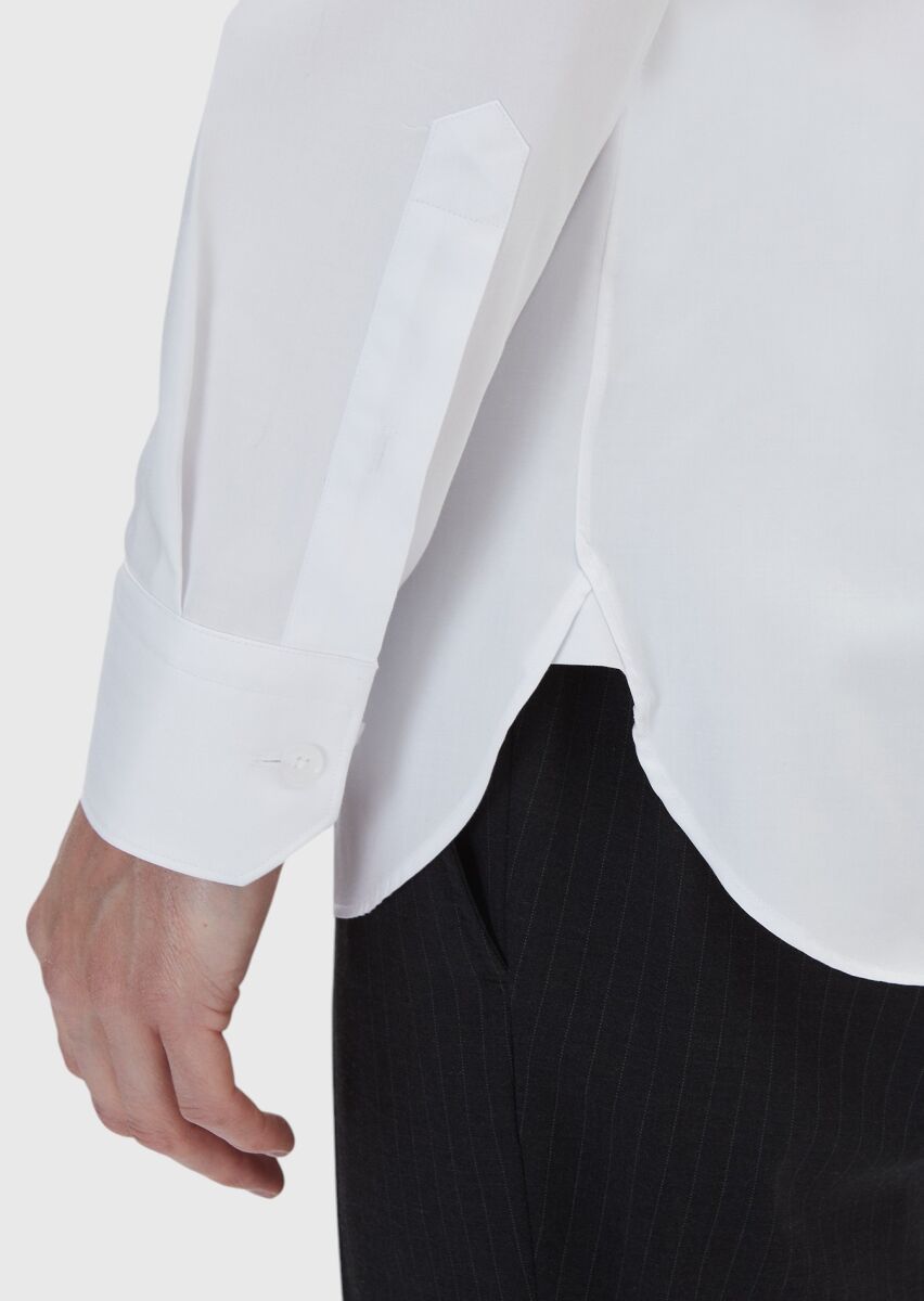Beyaz Düz Slim Fit Dokuma Klasik %100 Pamuk Gömlek - 5