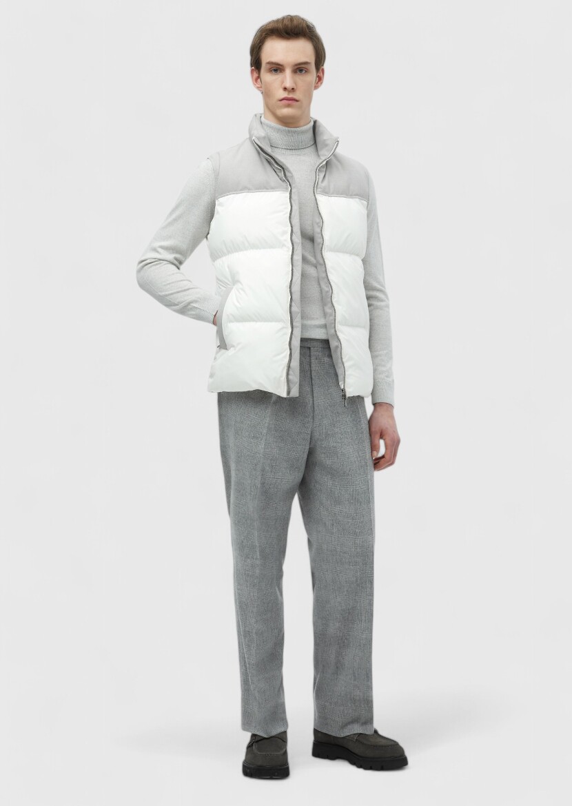 Beyaz Regular Fit Dik Yaka Casual Dokuma Spor Yelek - RAMSEY