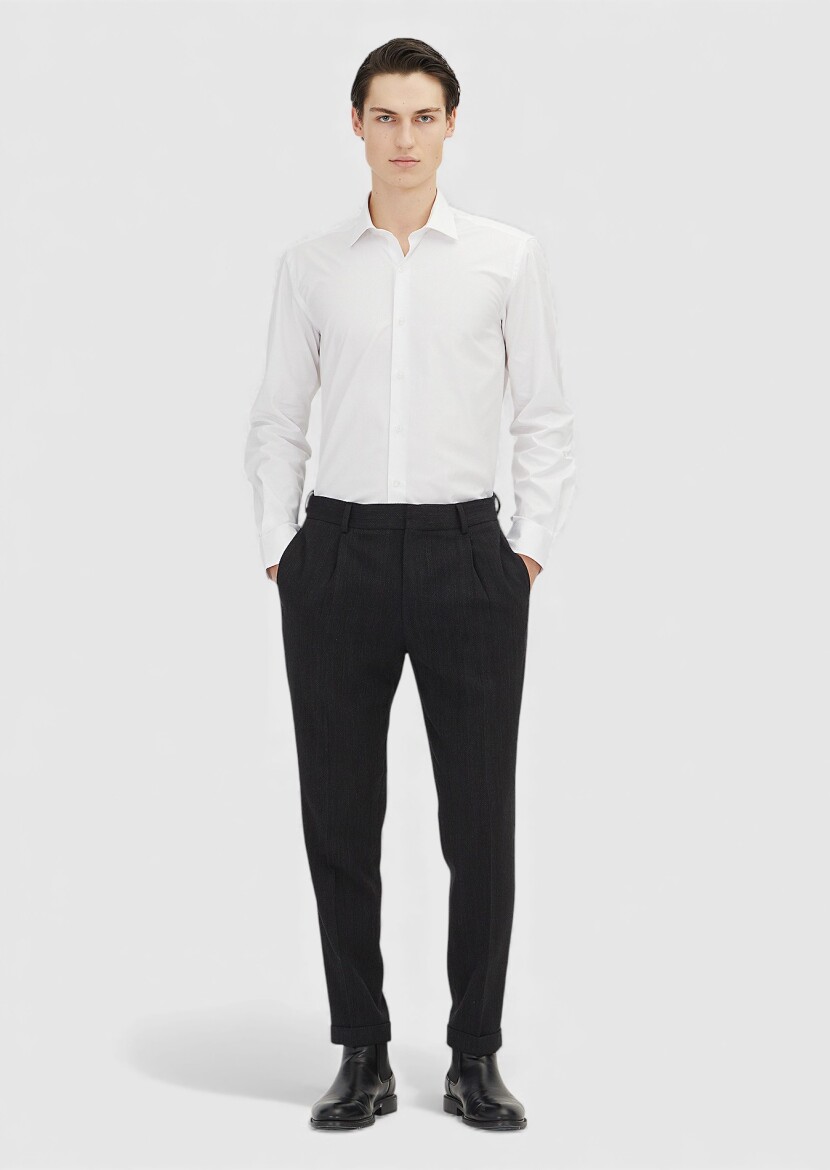 Beyaz Regular Fit Dokuma Klasik %100 Pamuk Gömlek - RAMSEY