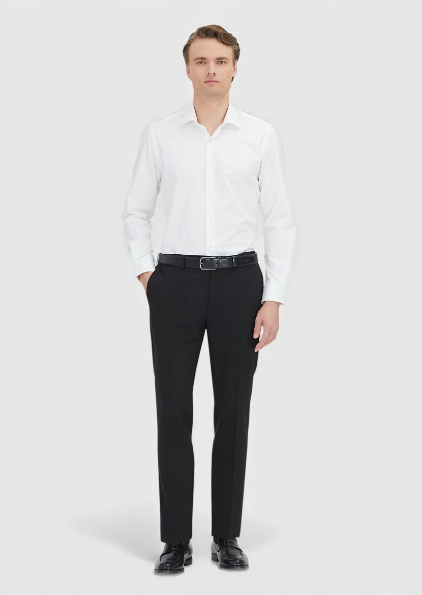 Beyaz Regular Fit Dokuma Klasik %100 Pamuk Gömlek - RAMSEY