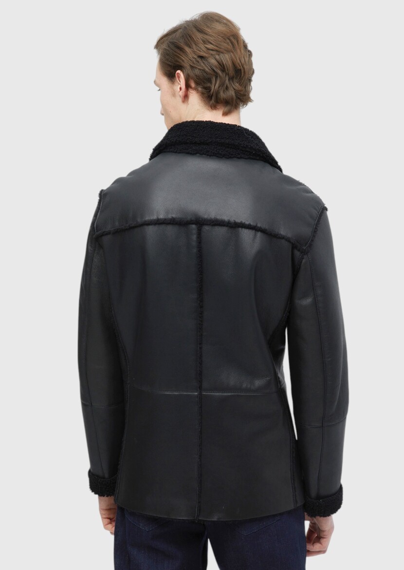 Black Fur Leather Coat - 8
