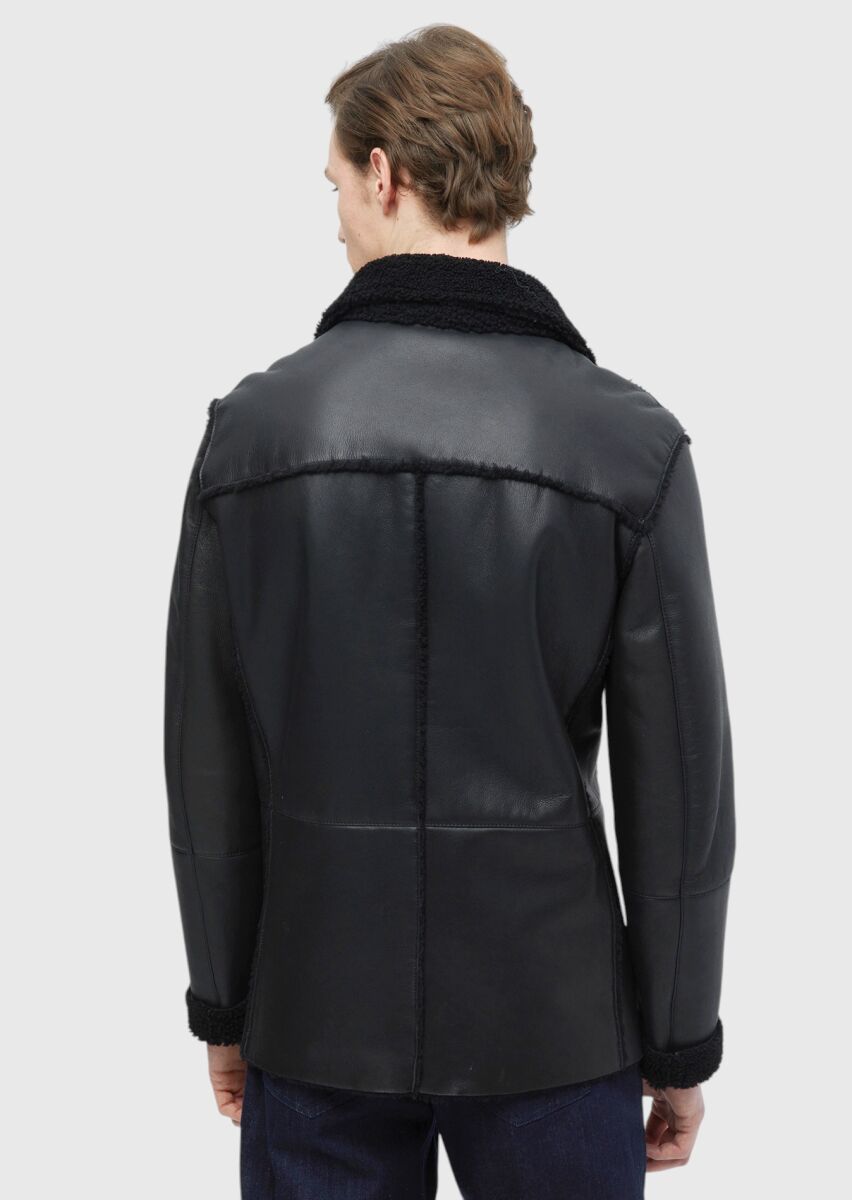 Black Fur Leather Coat - 8