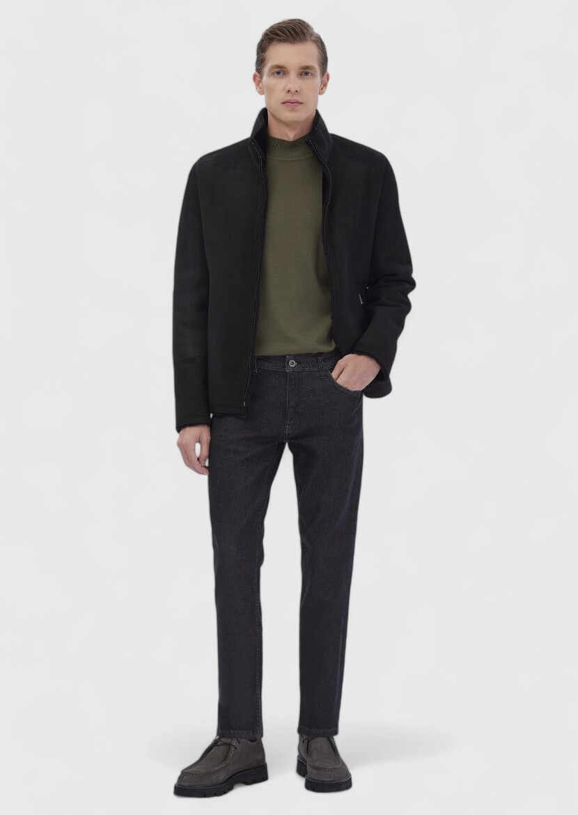 Black Fur Leather Coat 