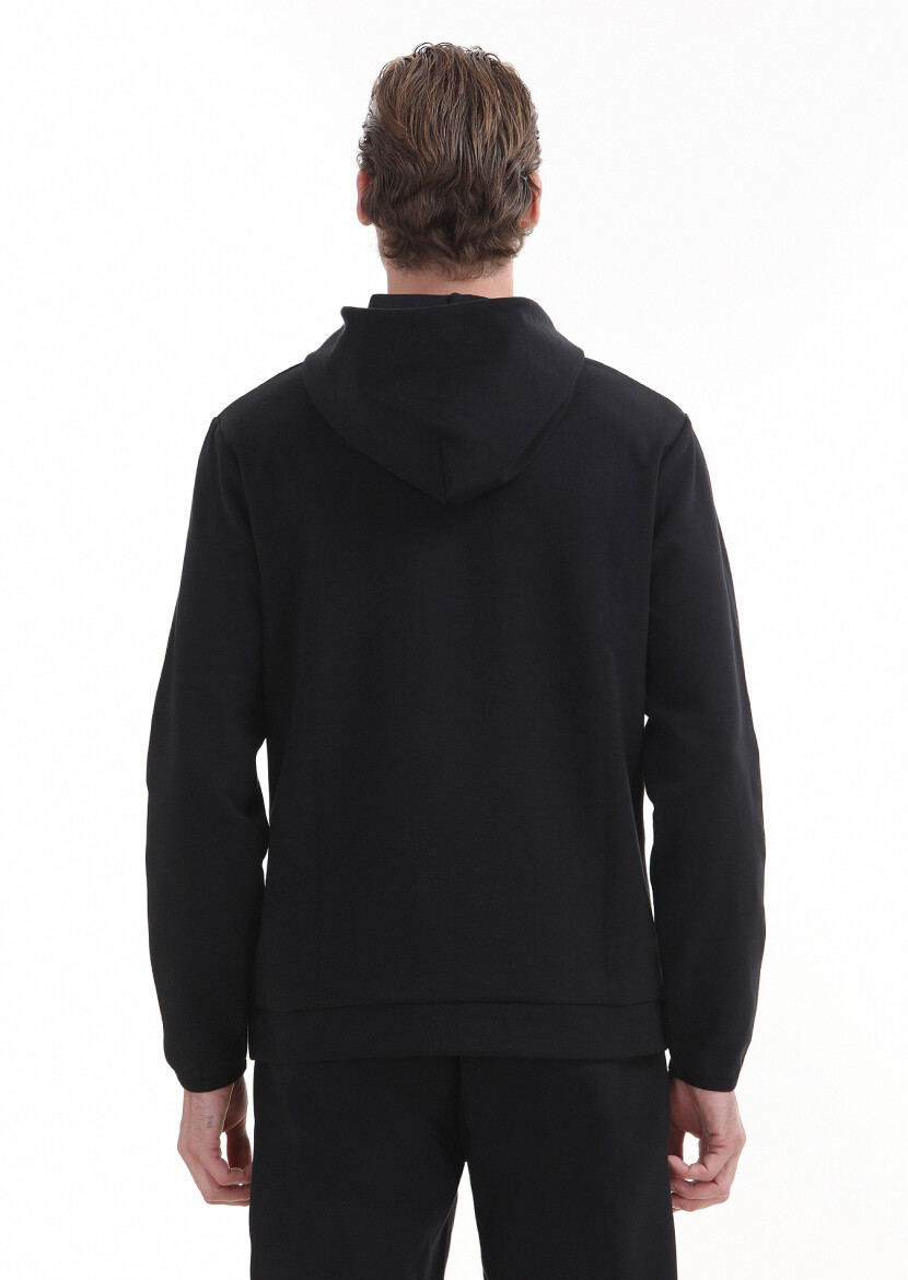 Black Hooded Plain Sweatshirt - 5