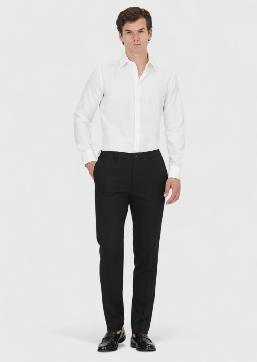 Black Material Comfort Fit Classical 100% Wool Trousers - RAMSEY