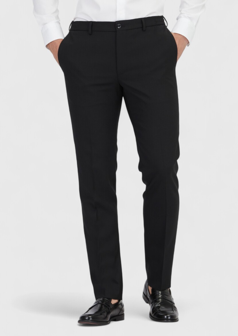 Black Material Comfort Fit Classical 100% Wool Trousers - RAMSEY