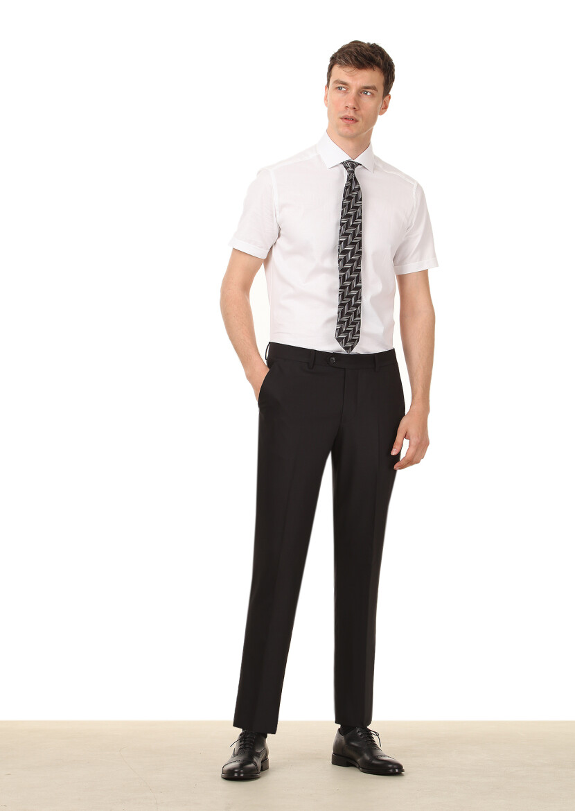 Black Material Modern Fit Classical Wool Blended Trousers - RAMSEY