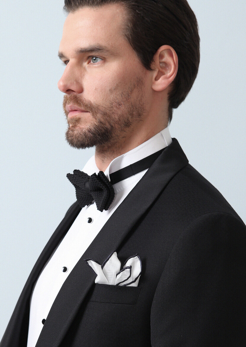 Black Patterned Modern Fit Shawl Collar Weaving Tuxedo - 1