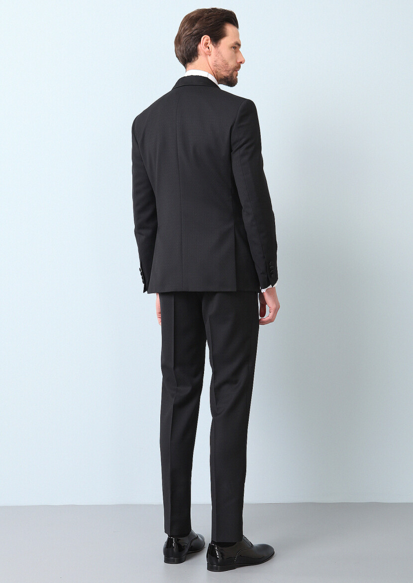 Black Patterned Modern Fit Shawl Collar Weaving Tuxedo - 7