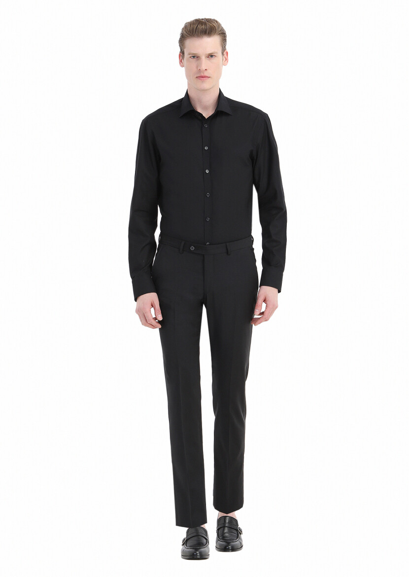 Black Patterned Regular Fit Weaving Classical 100% Cotton Shirt - 2