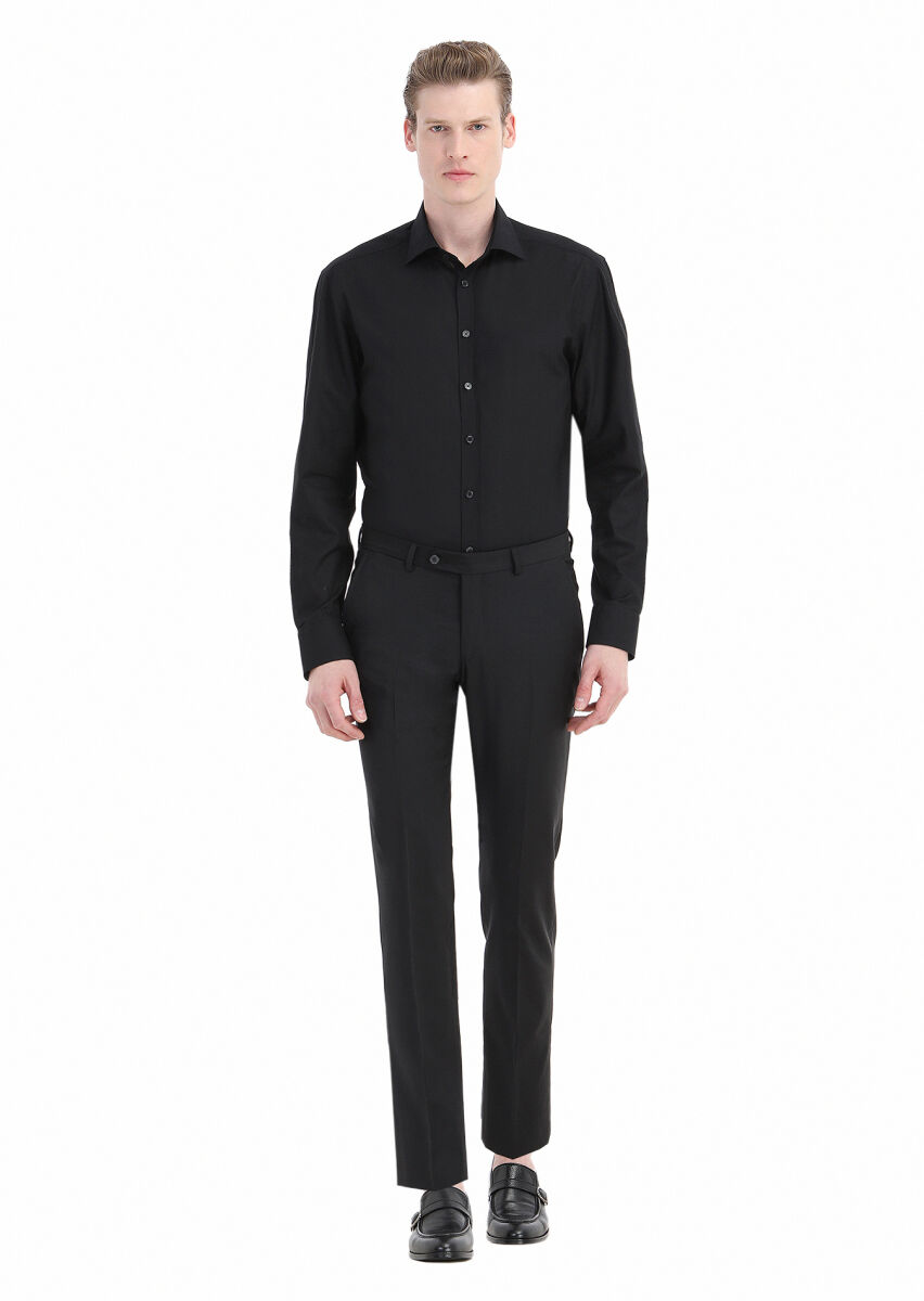 Black Patterned Regular Fit Weaving Classical 100% Cotton Shirt - 2