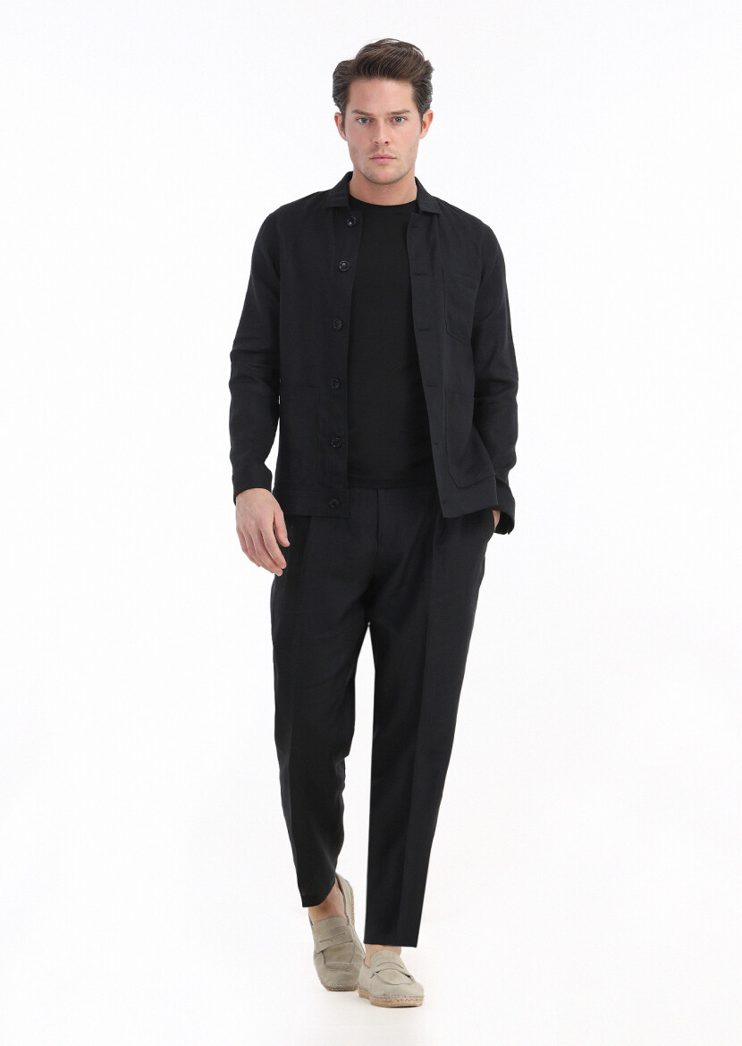 Black Plain Casual Fit 100% Linen Suit - RAMSEY