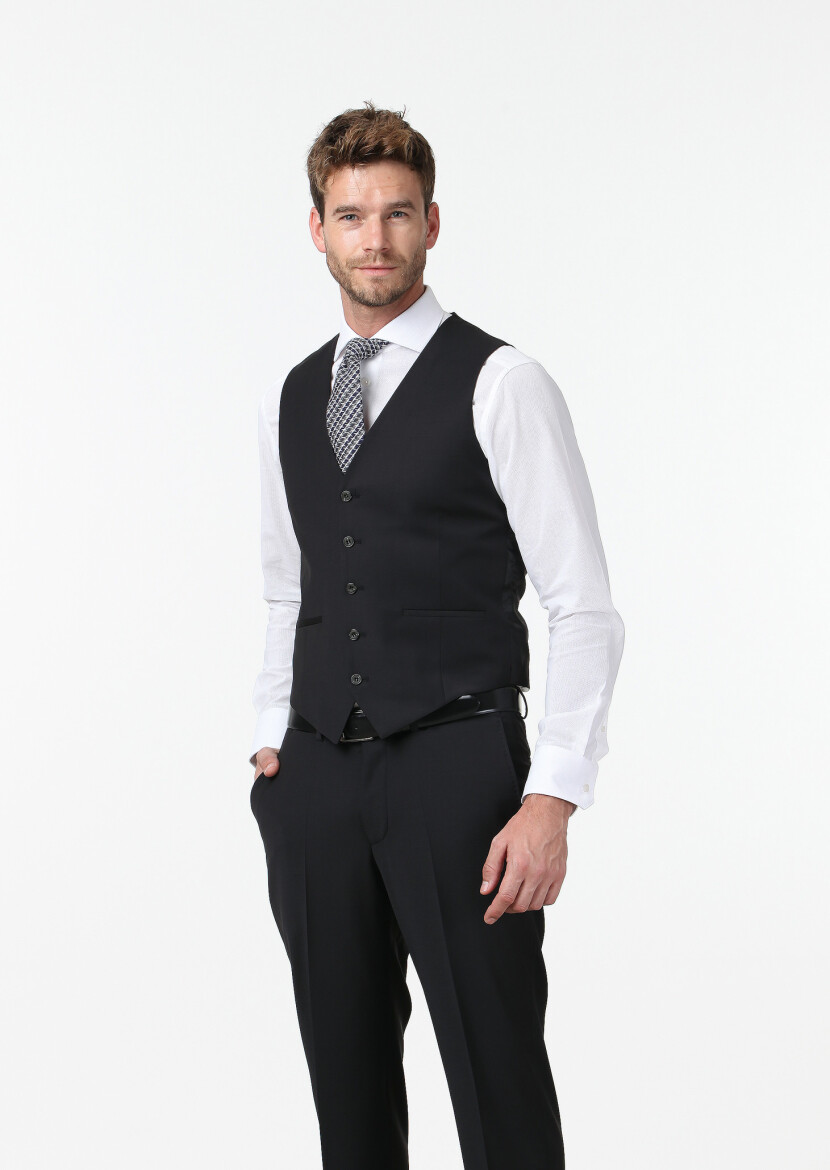Black Plain Classical Waistcoat - 1