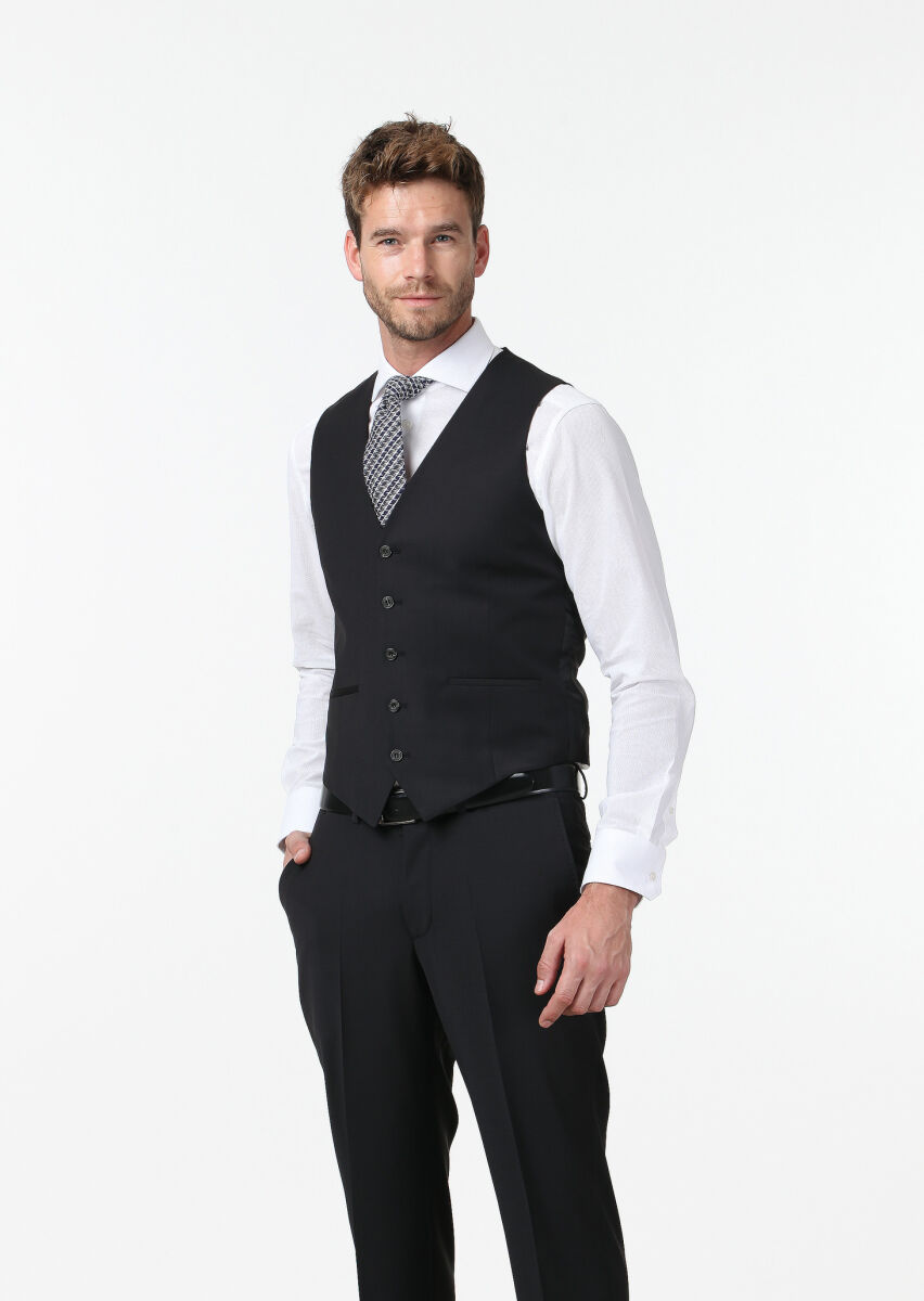 Black Plain Classical Waistcoat - 1