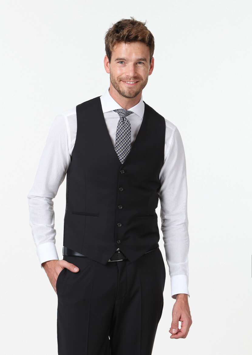 Black Plain Classical Waistcoat - 3
