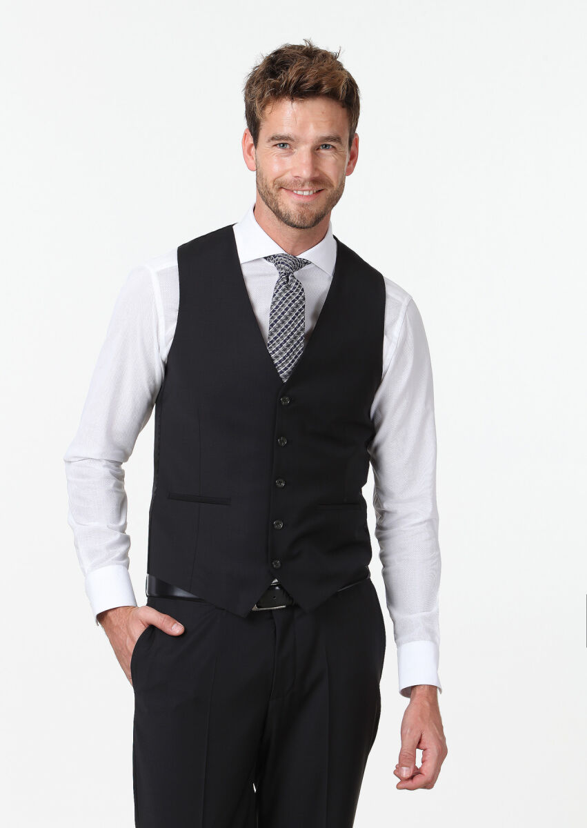 Black Plain Classical Waistcoat - 3