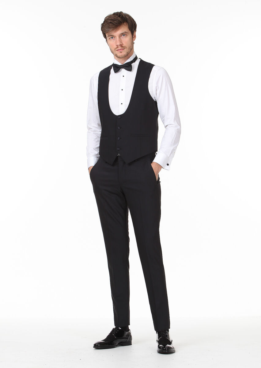 Black Plain Classical Waistcoat - 3