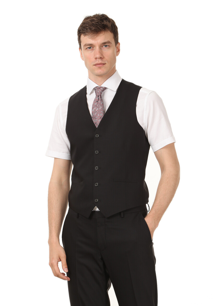 Black Plain Classical Waistcoat - 1