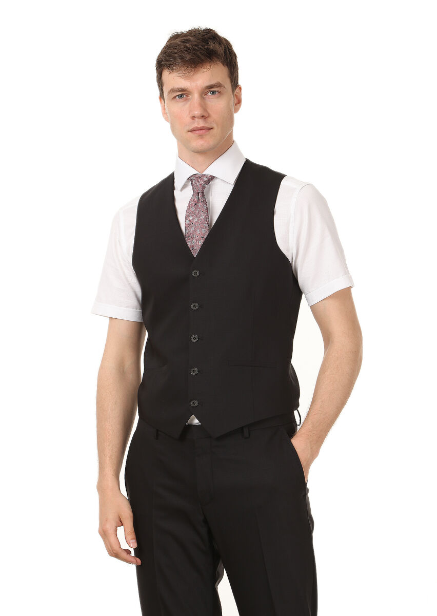 Black Plain Classical Waistcoat - 1