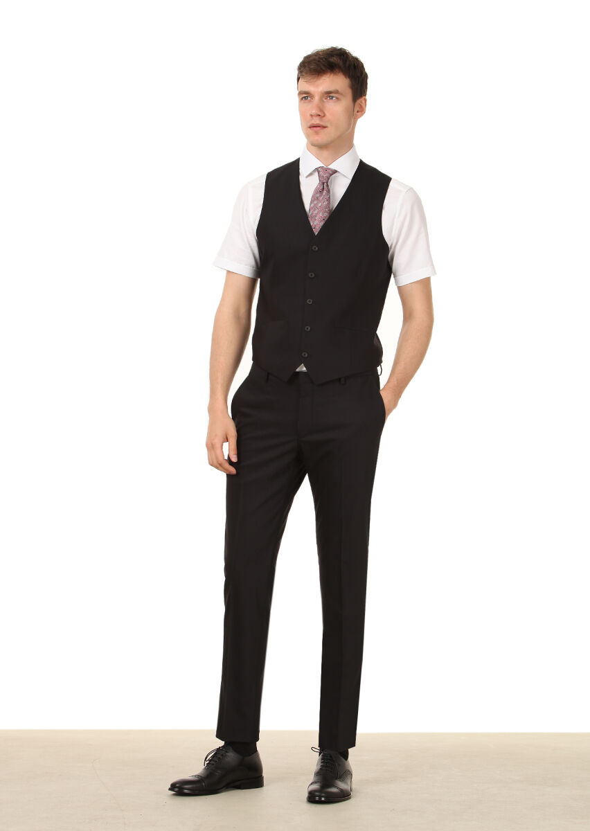 Black Plain Classical Waistcoat - 3