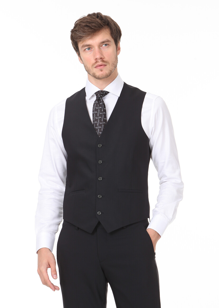 Black Plain Classical Waistcoat - 1