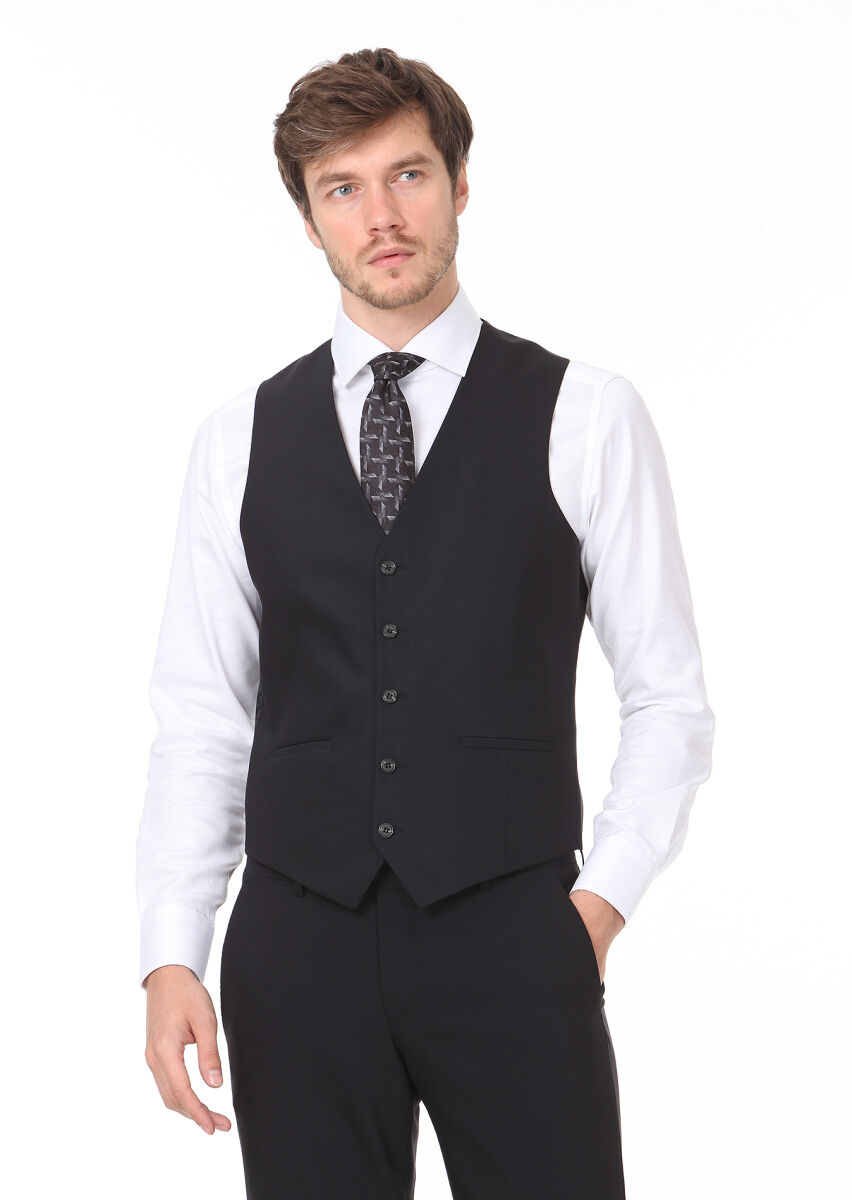 Black Plain Classical Waistcoat - 1