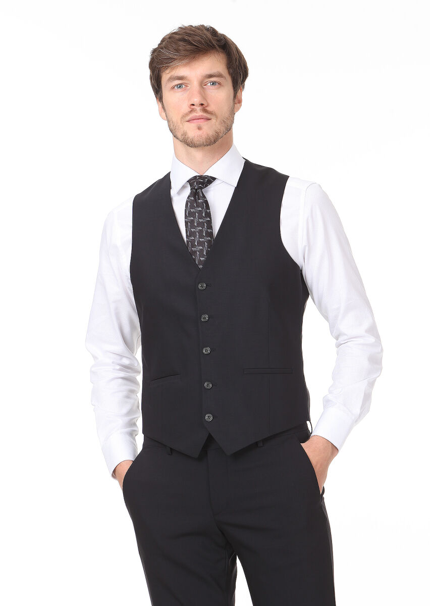 Black Plain Classical Waistcoat - 2