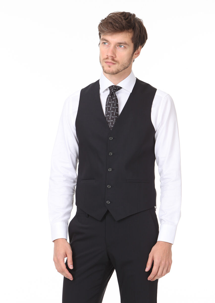 Black Plain Classical Waistcoat - 3