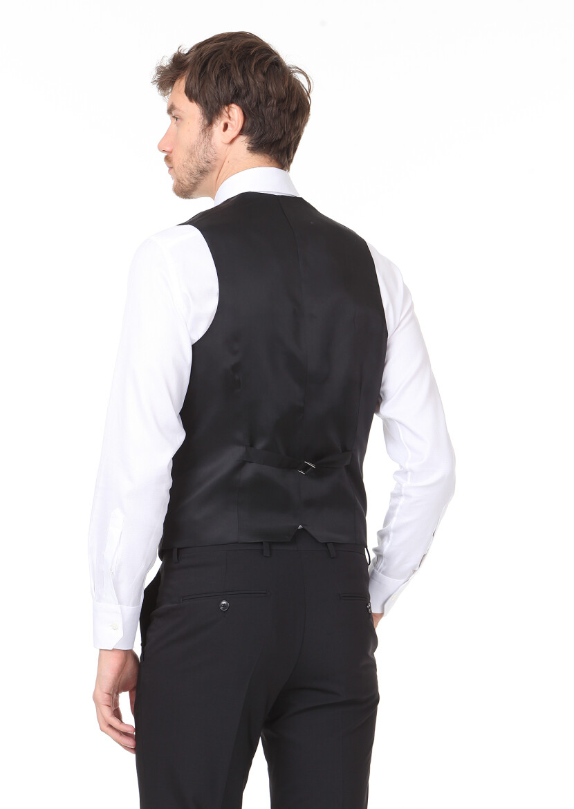 Black Plain Classical Waistcoat - 4