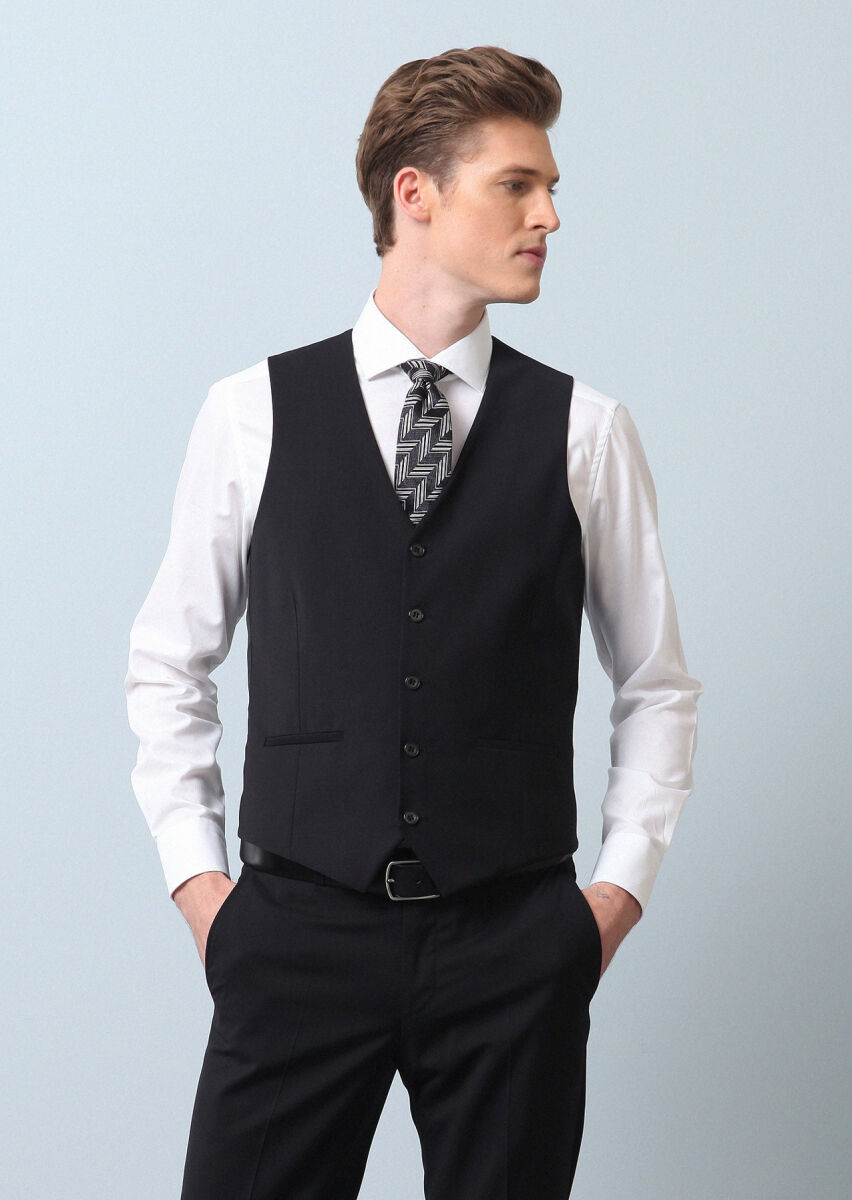 Black Plain Classical Waistcoat - 2