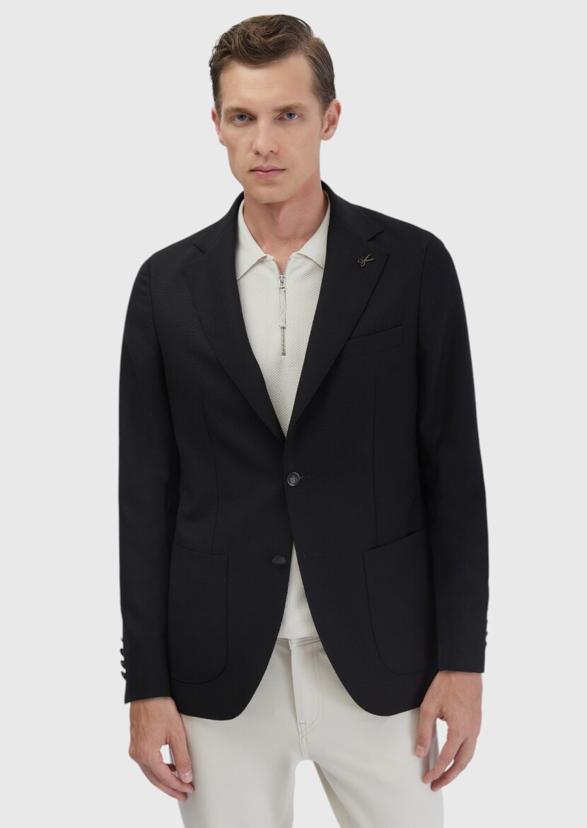 Black Plain Comfort Fit 100% Wool Jacket - RAMSEY