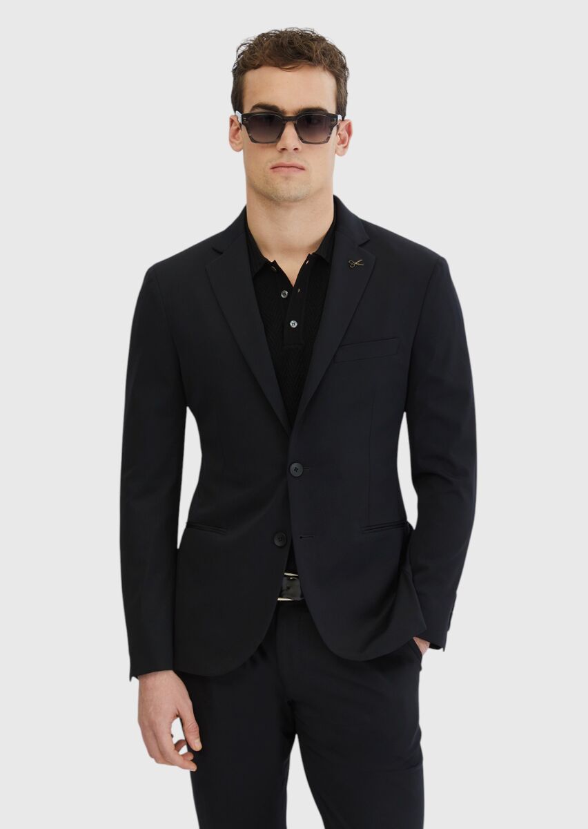 Black Plain Comfort Fit Suit - 1