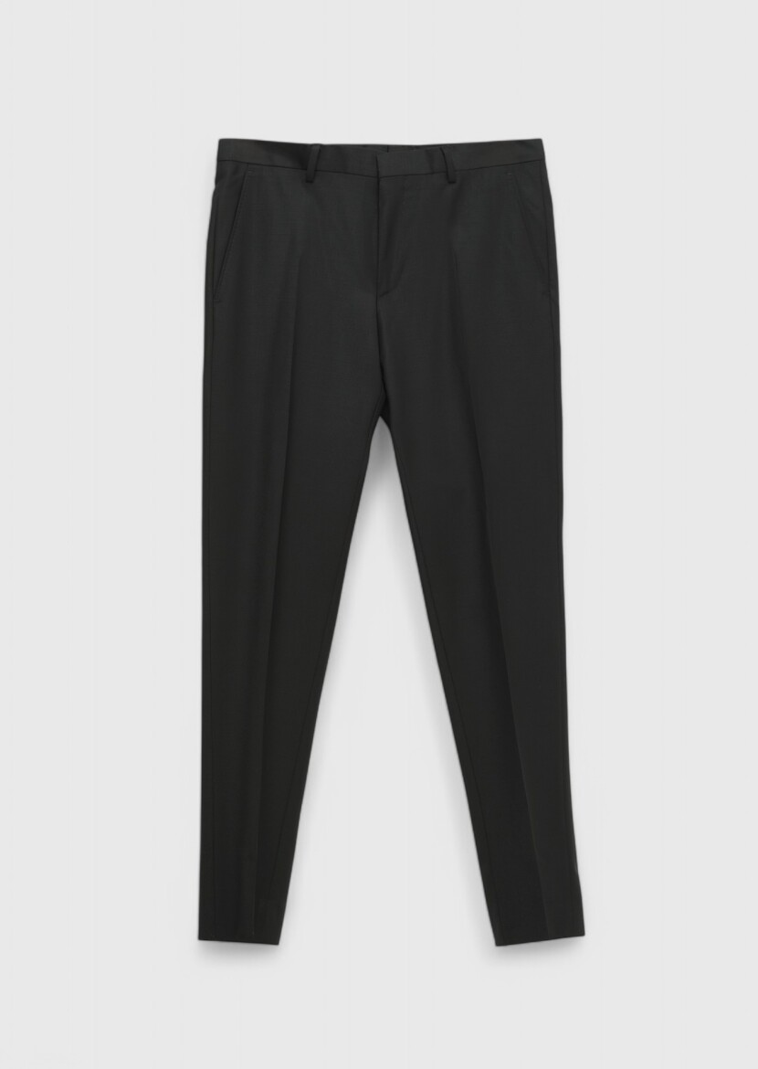 Black Plain Fashion Slim Fit Wool Blended Suit - 7
