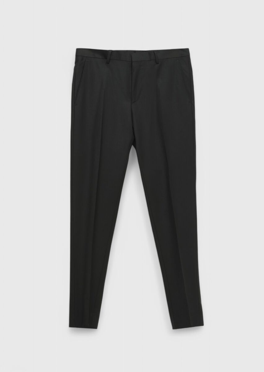 Black Plain Fashion Slim Fit Wool Blended Suit - 7