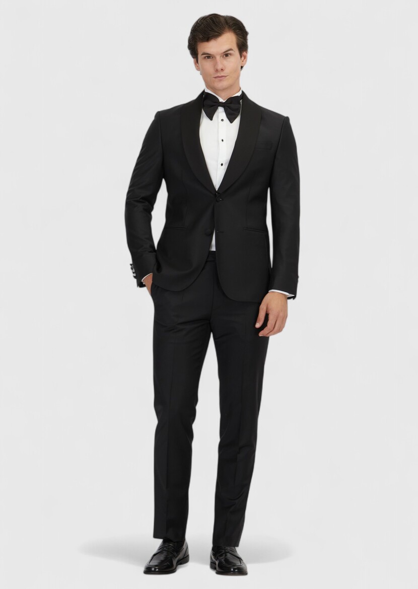 Black Plain Modern Fit Weaving Tuxedo - RAMSEY