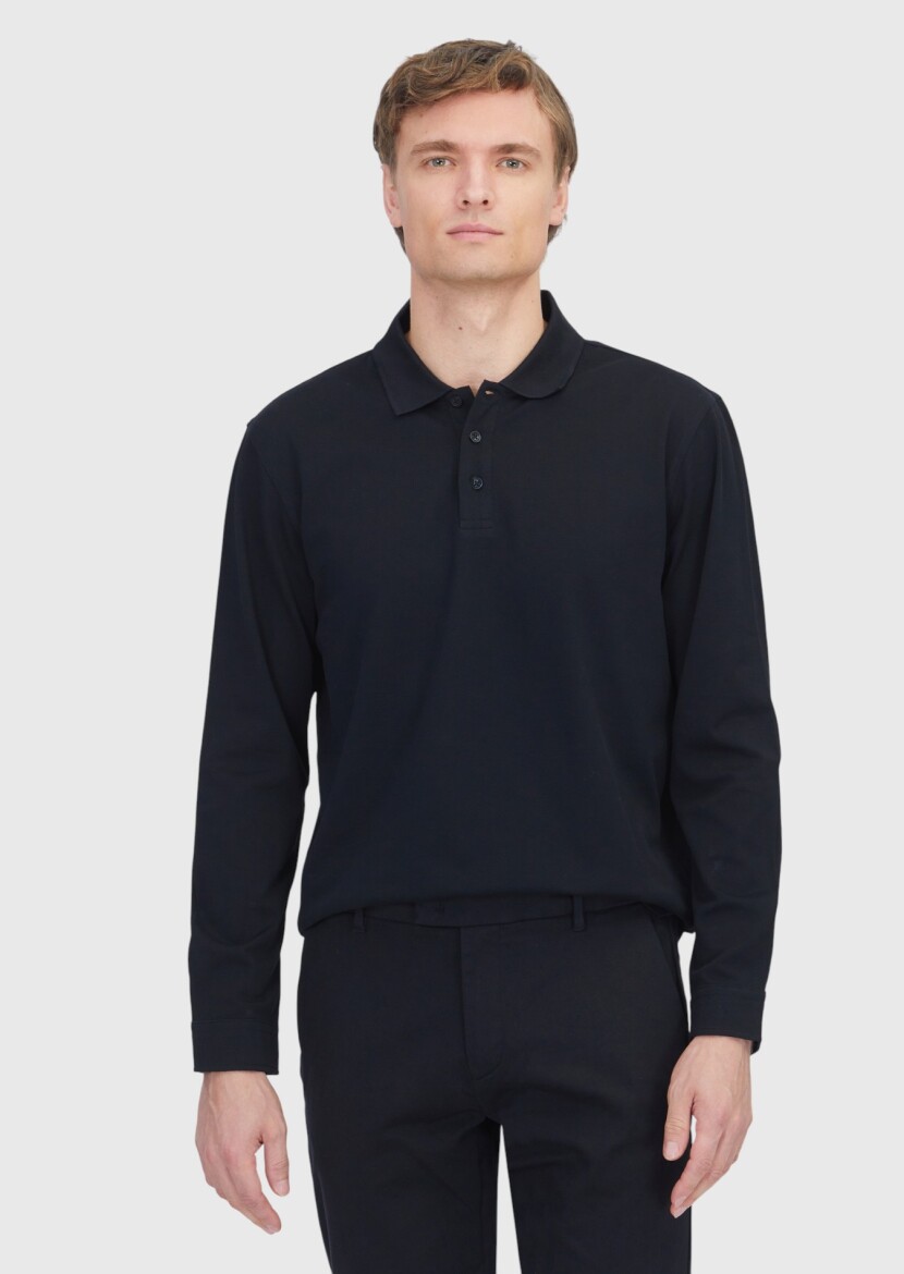 Black Plain Polo Neck 100% Cotton T-Shirt - RAMSEY