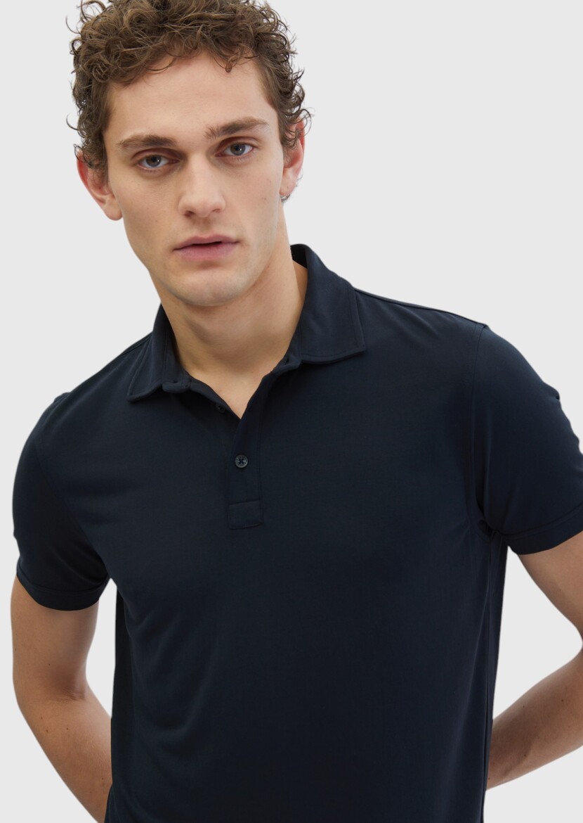 Black Plain Polo Neck T-Shirt - 3