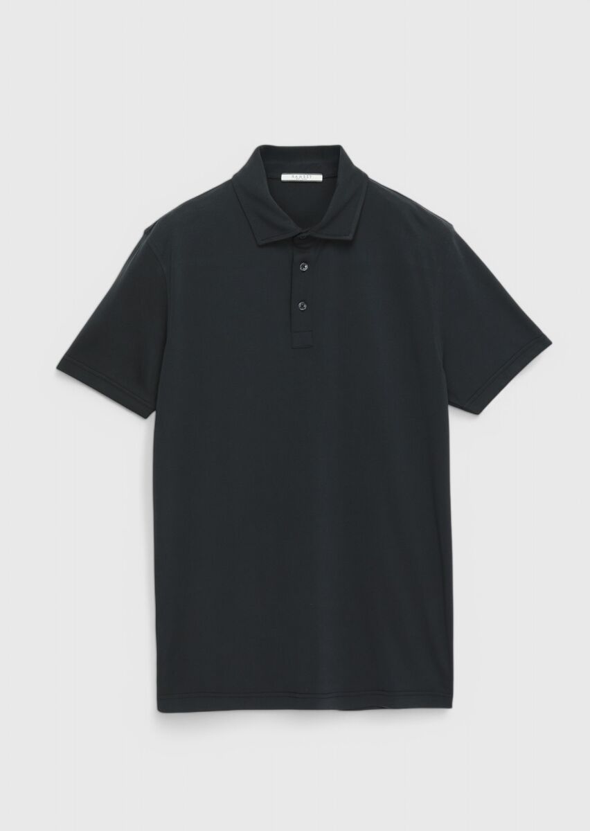 Black Plain Polo Neck T-Shirt - 5