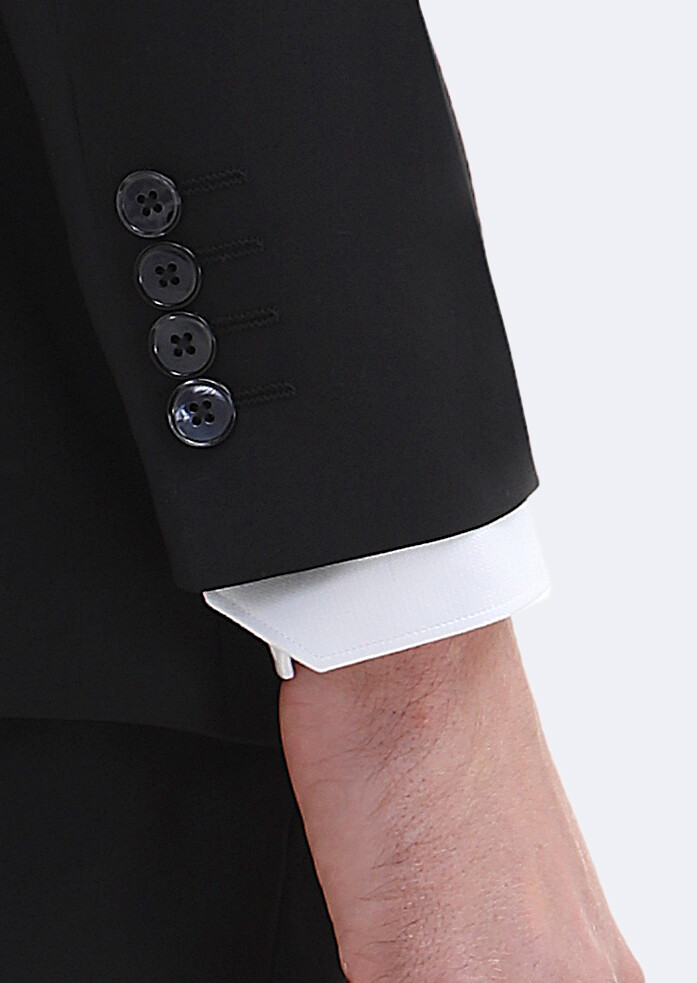 Black Plain Regular Fit 100% Wool Suit - 5
