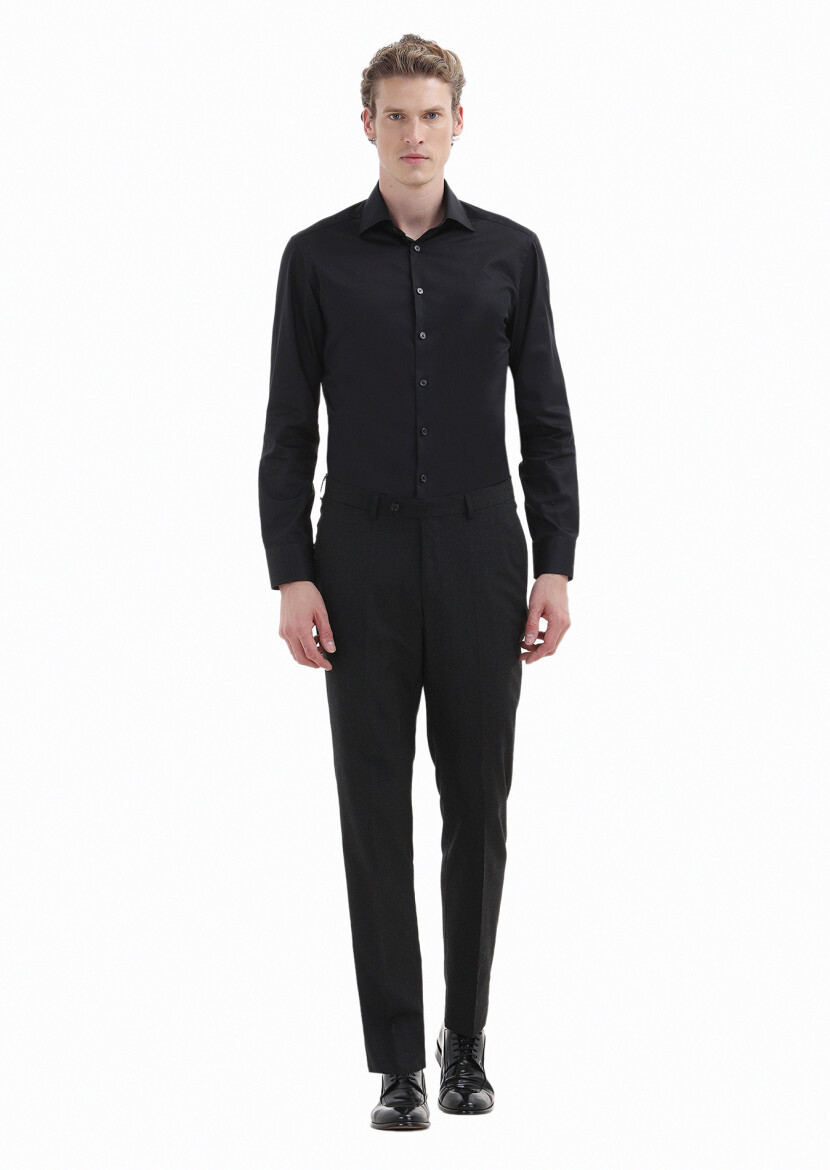 Black Plain Slim Fit Weaving Classical 100% Cotton Shirt 