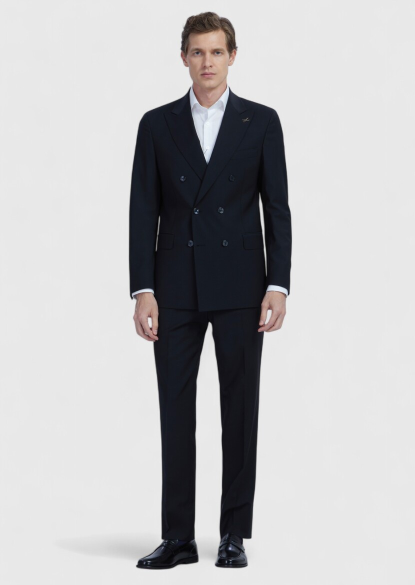 Black Plain Wool Blended Suit - 2