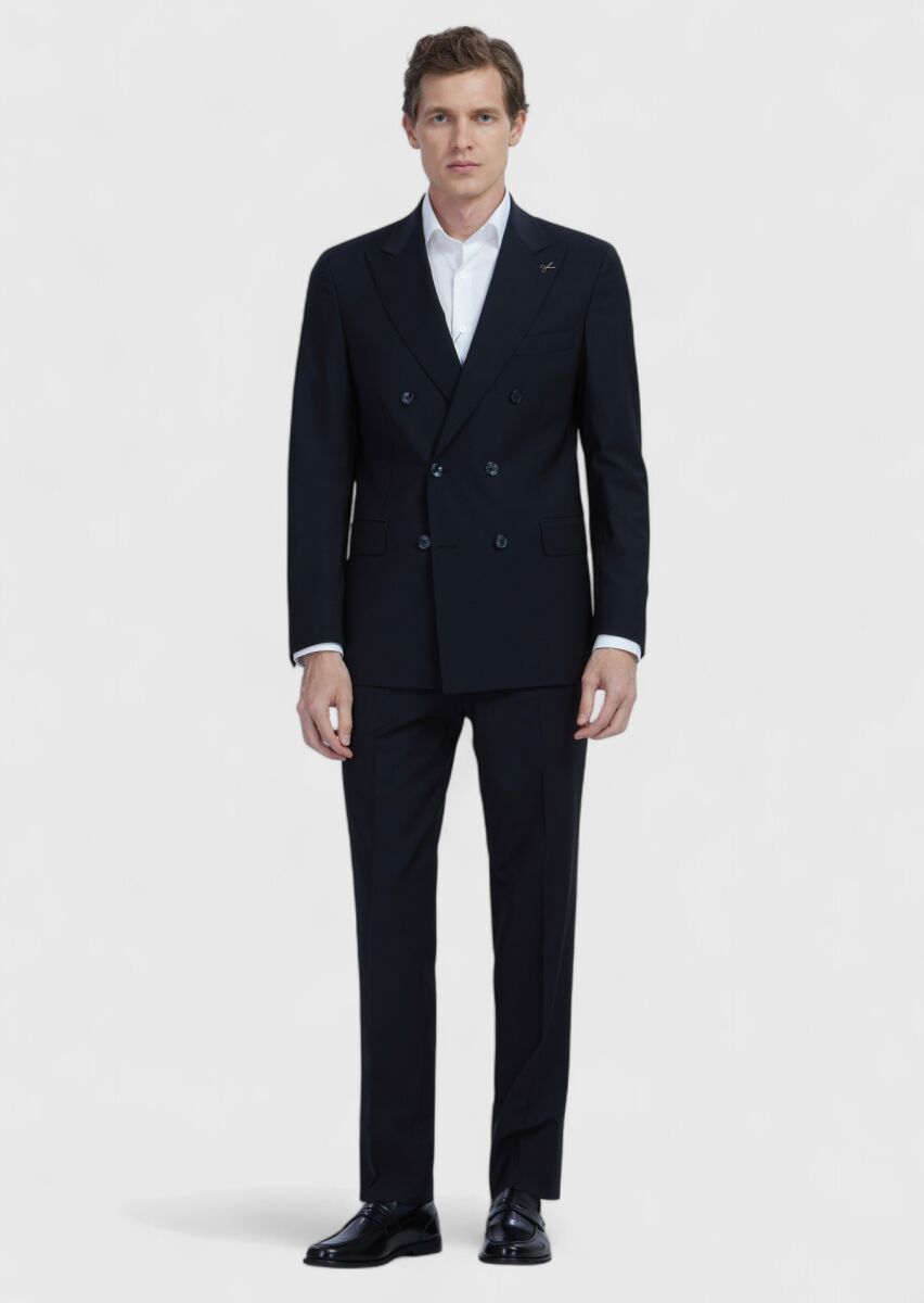 Black Plain Wool Blended Suit - 2