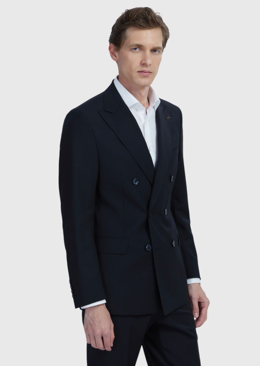 Black Plain Wool Blended Suit - 3
