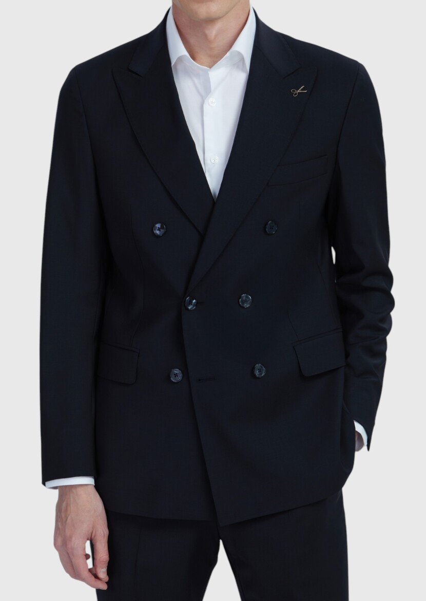 Black Plain Wool Blended Suit - 4