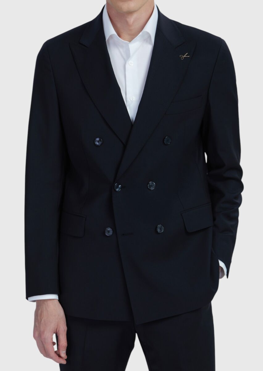 Black Plain Wool Blended Suit - 4